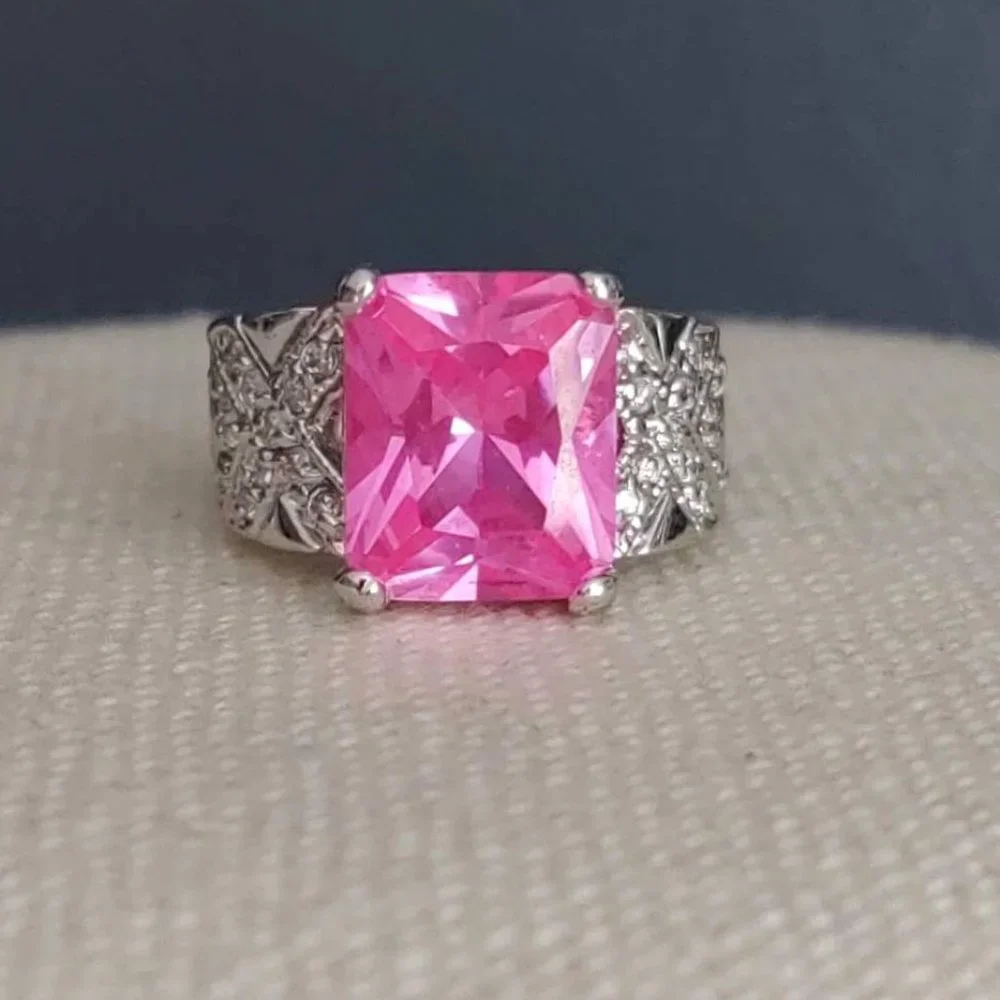 Pink stone and silver cocktail ring